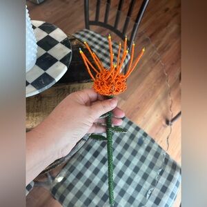 Handmade South African Beaded Flower - Orange Spider Mum / Protea Hybrid
